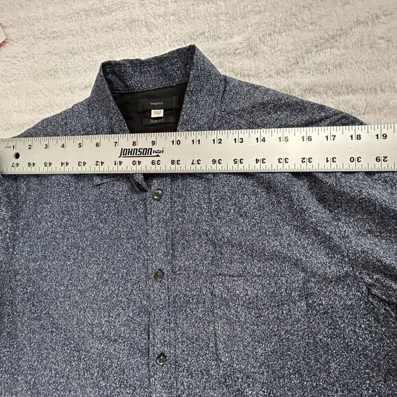 Diesel Slim-Fit Mens Long-Sleeve Button-Up Shirt Navy/White Print Casual - Picture 6 of 8